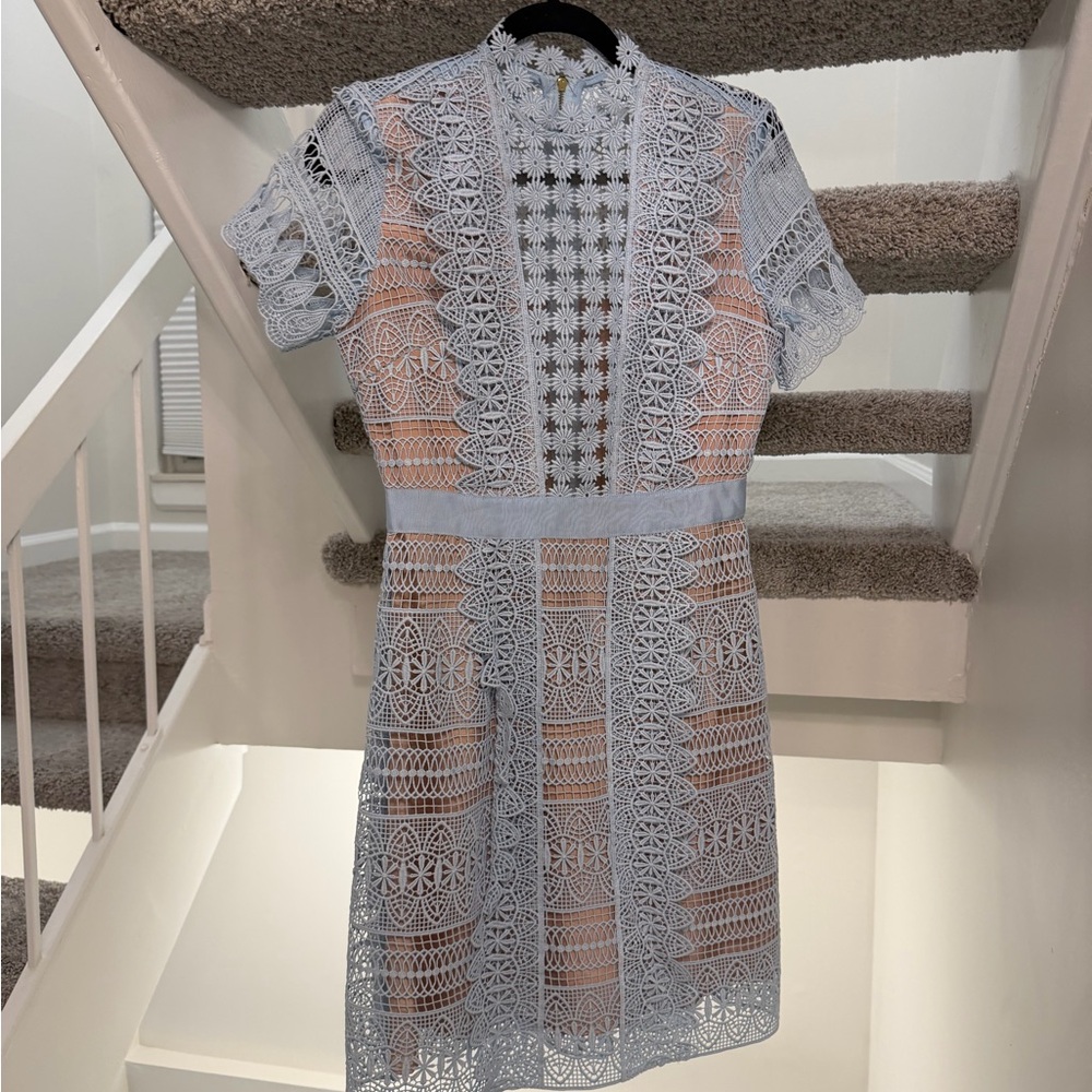 Self-Portrait Spiral Lace Mini Blue Dress US4-6